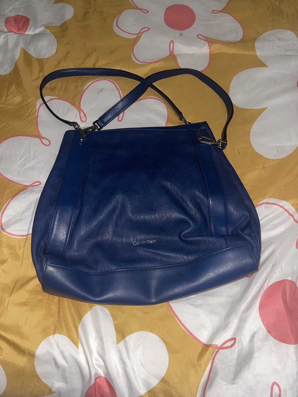 Calvin Klein Navy Blue Leather Shoulder Bag